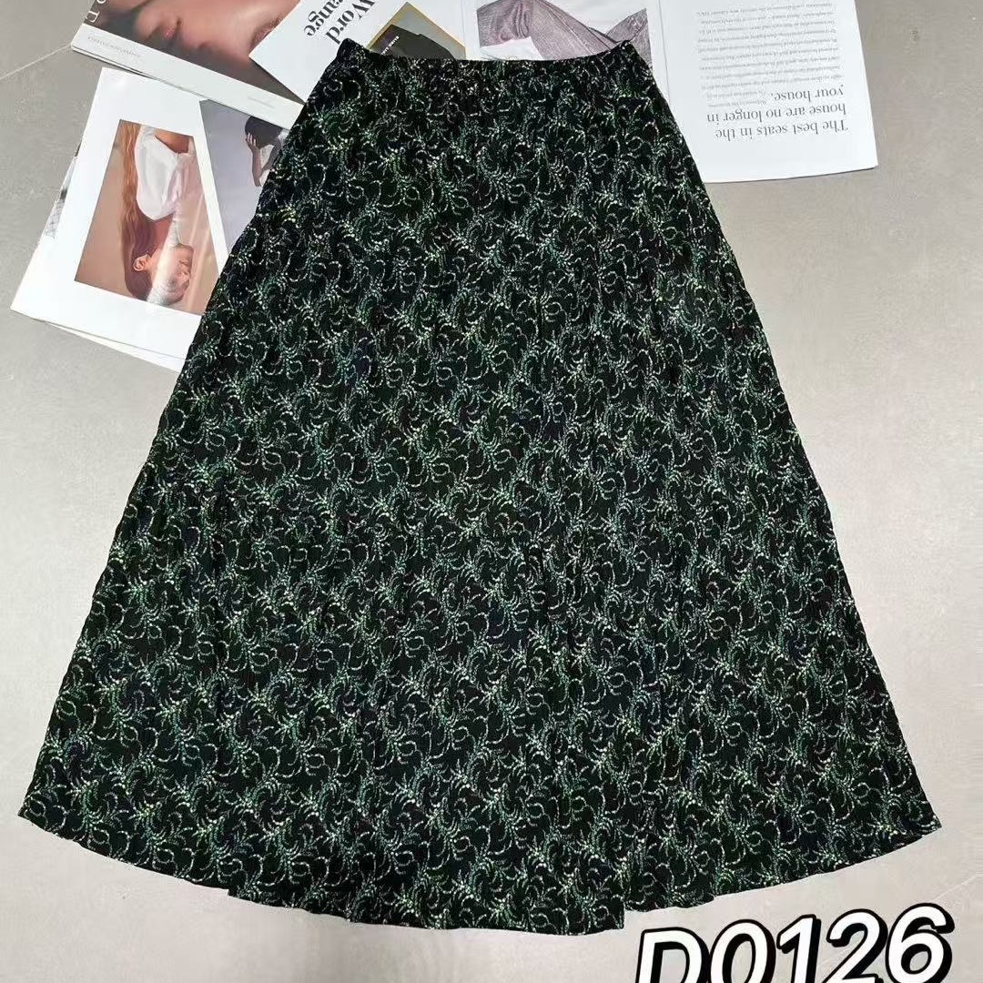 【H.X蕾姐】2025夏季新款松紧腰印花半身裙肌理感褶皱显瘦A字裙0126