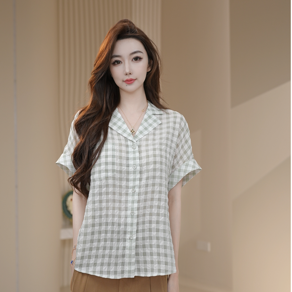 AMASS/阿玛施新款衬衫印花新潮风衬衫短袖女士休闲上衣百搭530066