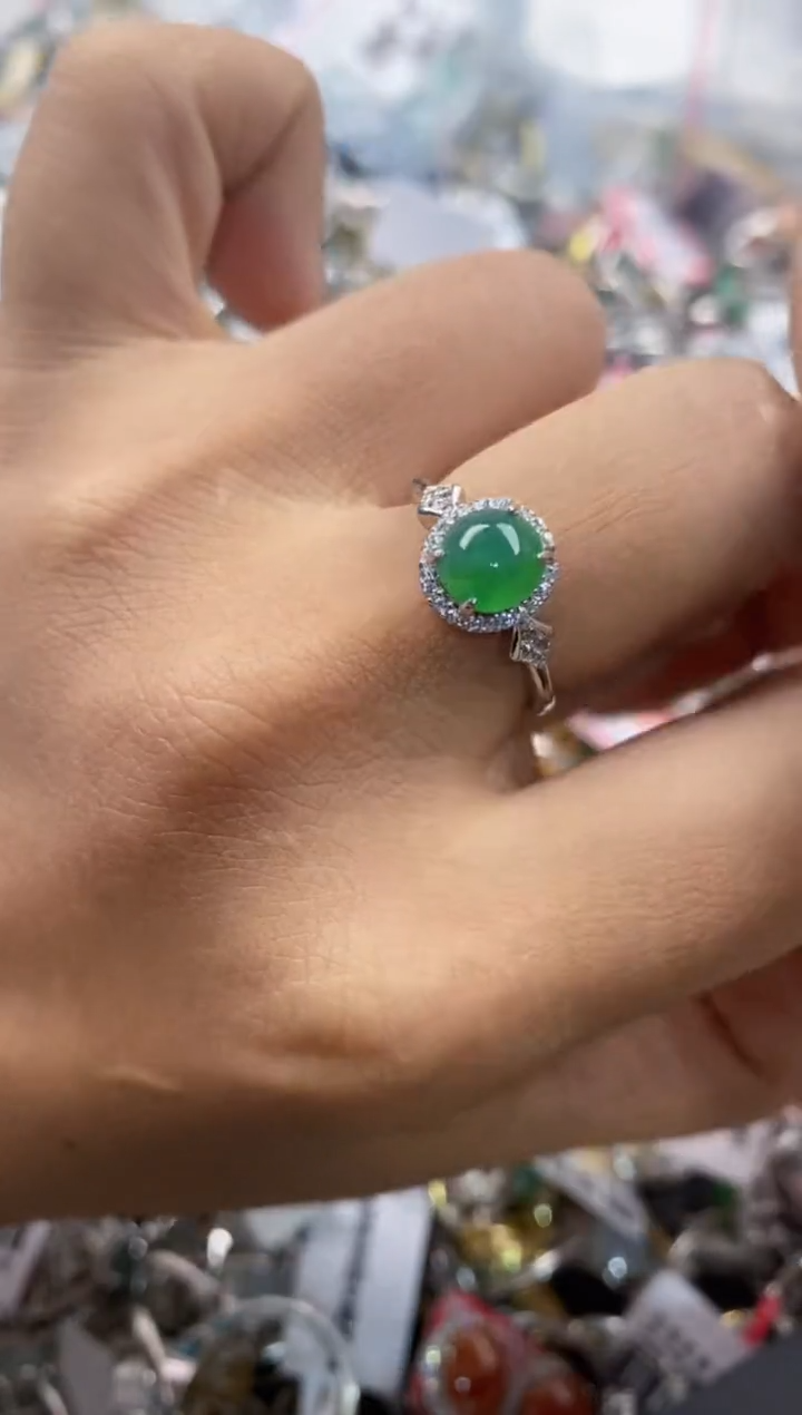 银S925镶嵌戒指翡翠7777              10
