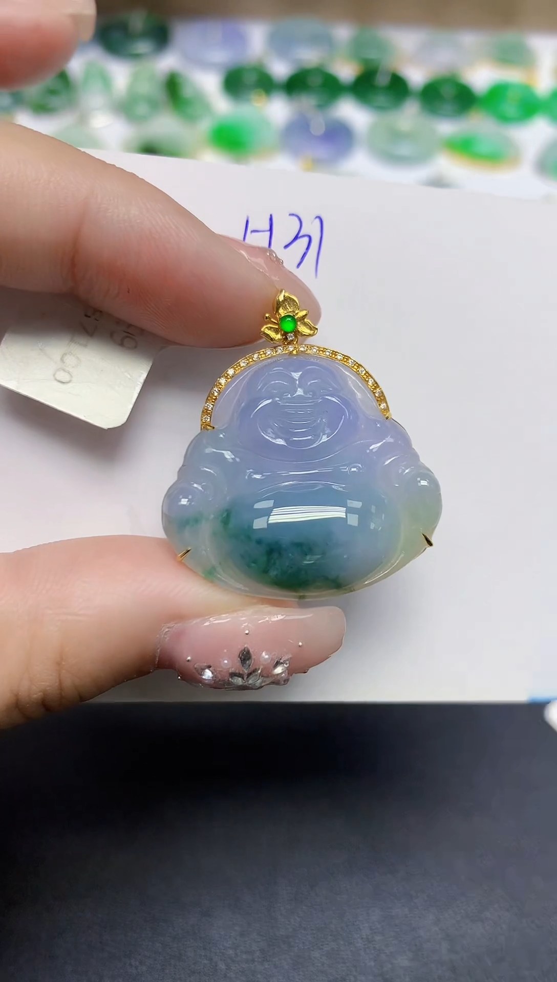 颈饰18K金镶嵌翡翠天然缅甸翡翠A货翡翠百元以上9元证书费自理