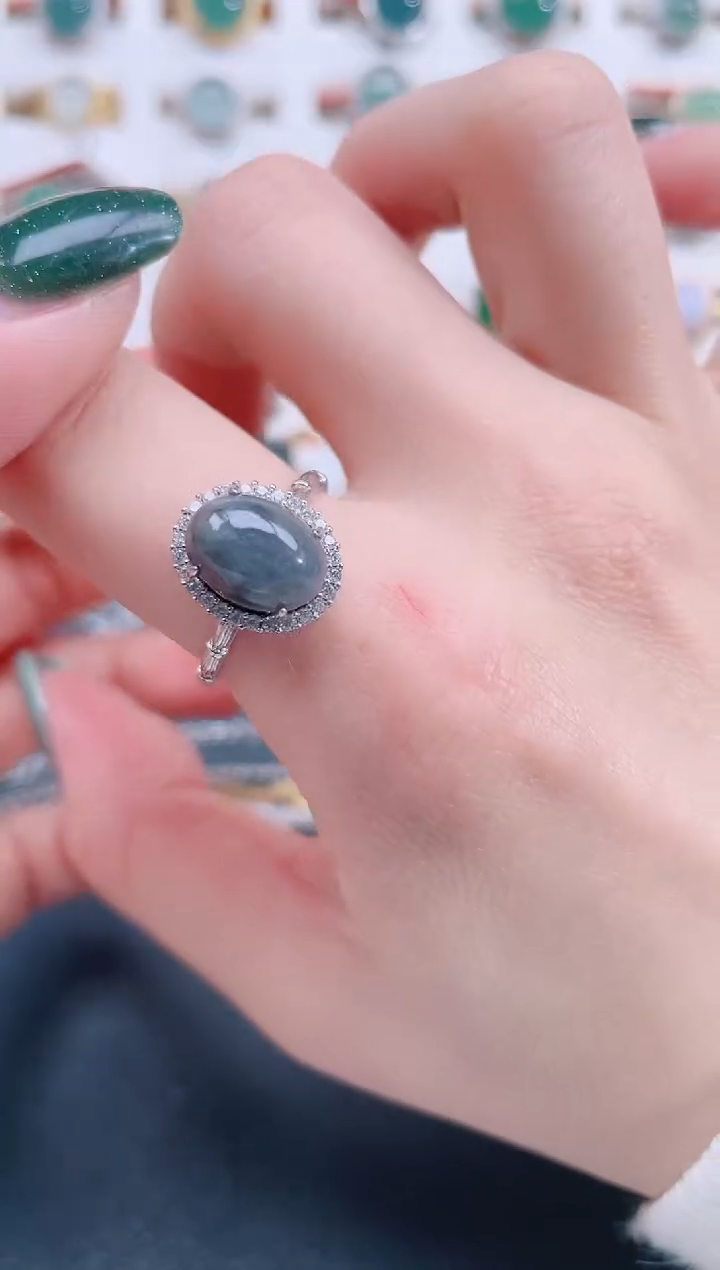 银S925镶嵌戒指翡翠天然翡翠