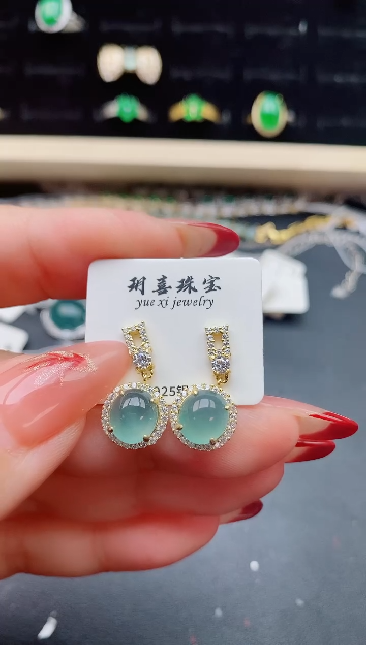 【闪购商品】翡翠耳饰银S925镶嵌1321