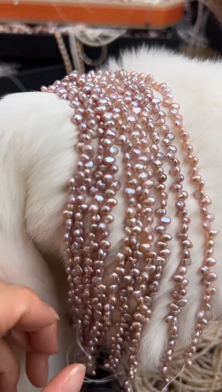 未镶嵌福利淡水珍珠无核*强光珍珠项链（小碎花）粉紫色