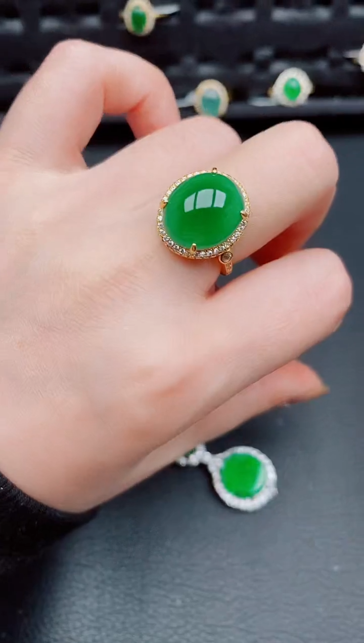 【闪购商品】翡翠戒指银S925镶嵌天然a货翡翠432