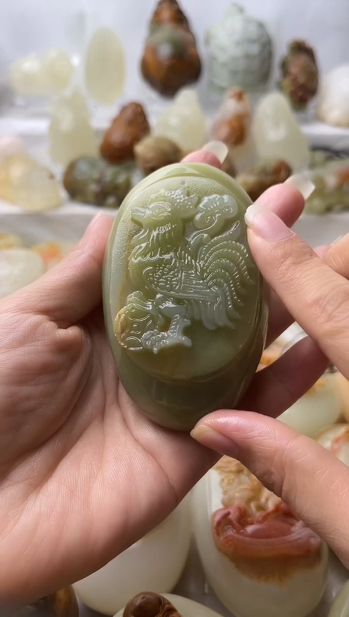 石材方解石手把摆件不退换鸡