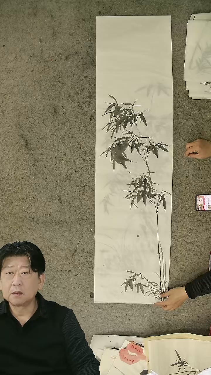 国画四尺对开  墨竹条屏 34*138cm