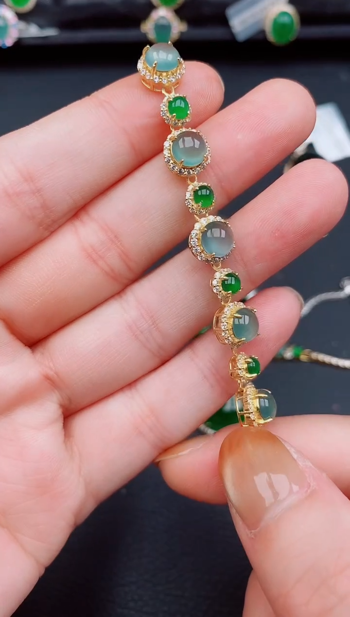 【闪购商品】翡翠手链银S925镶嵌天然a货翡翠348