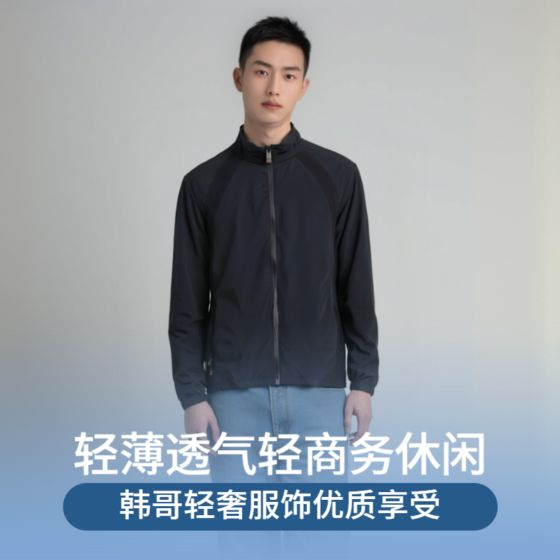 H68251韩哥轻奢男款外套春夏初秋轻商务休闲款经典时尚立领蓝黑