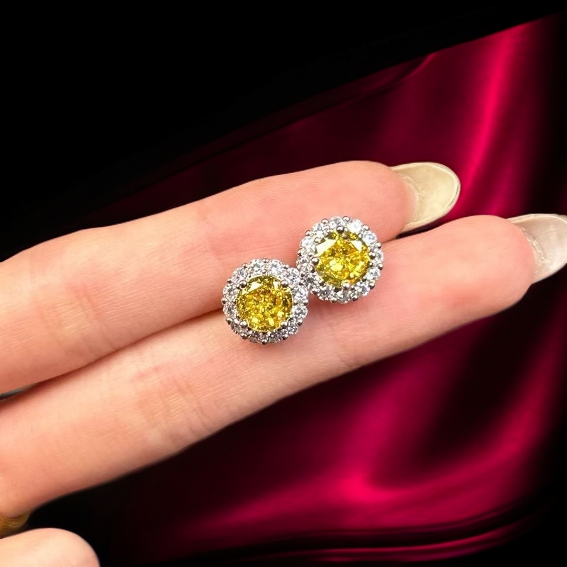 如懿高订173-轻奢彩色幻彩黄宝精切合金耳钉