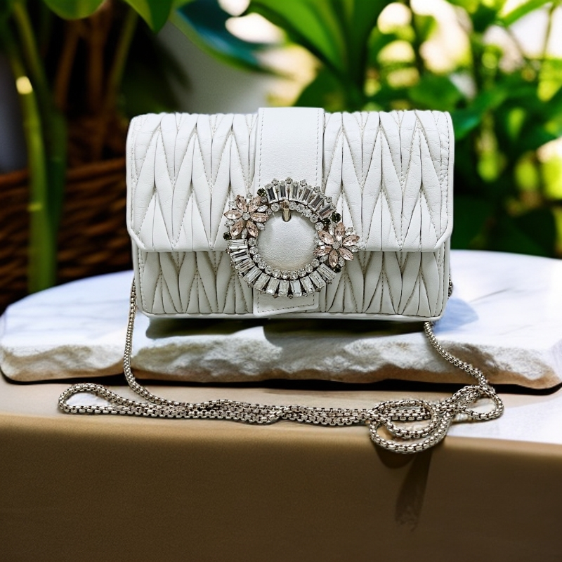95新 MIU MIU/缪缪  白色褶皱单肩包  1887 2266 