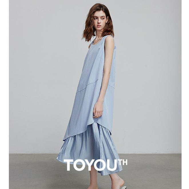 【七爷May专属】初语天空蓝度假风拼接假两件背心裙8529039