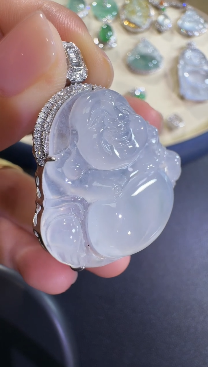 吊坠(不含链)18K金镶嵌翡翠【源头工厂】18k金钻石镶嵌