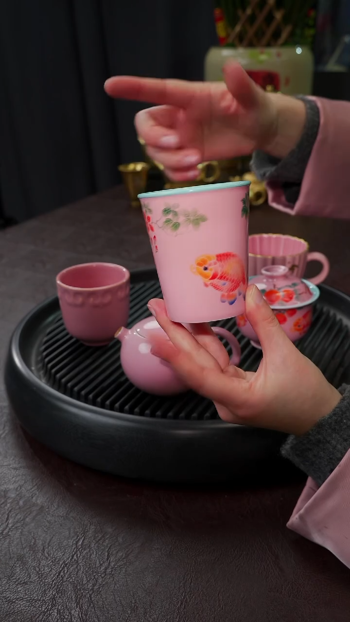 【闪购商品】杯【宜景窑桃夭粉】手绘可乐杯