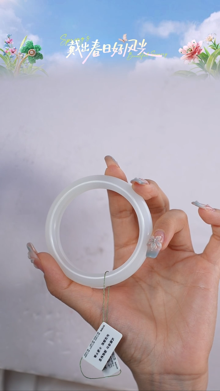 和田玉手镯未镶嵌56.2圈口白玉-漏