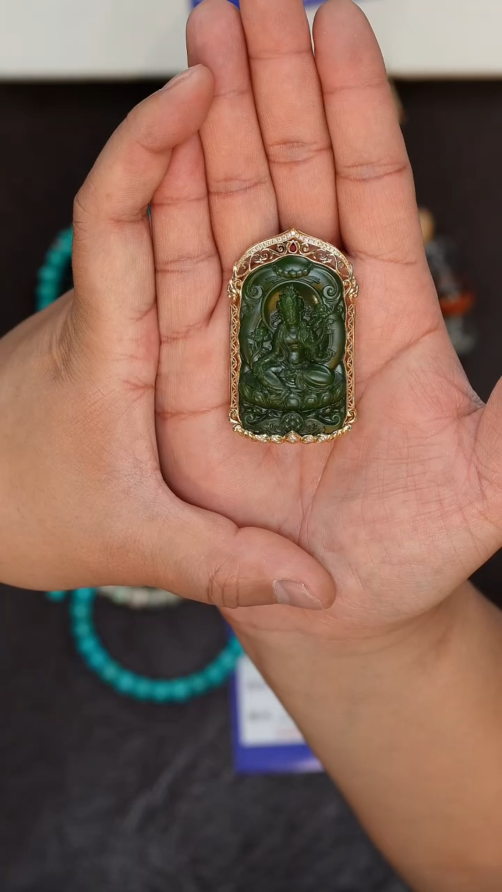 【闪购商品】和田玉18K金镶嵌吊坠和田玉吊坠