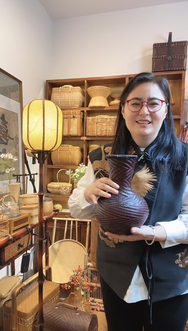 【闪购商品】手工竹编复古花瓶圆