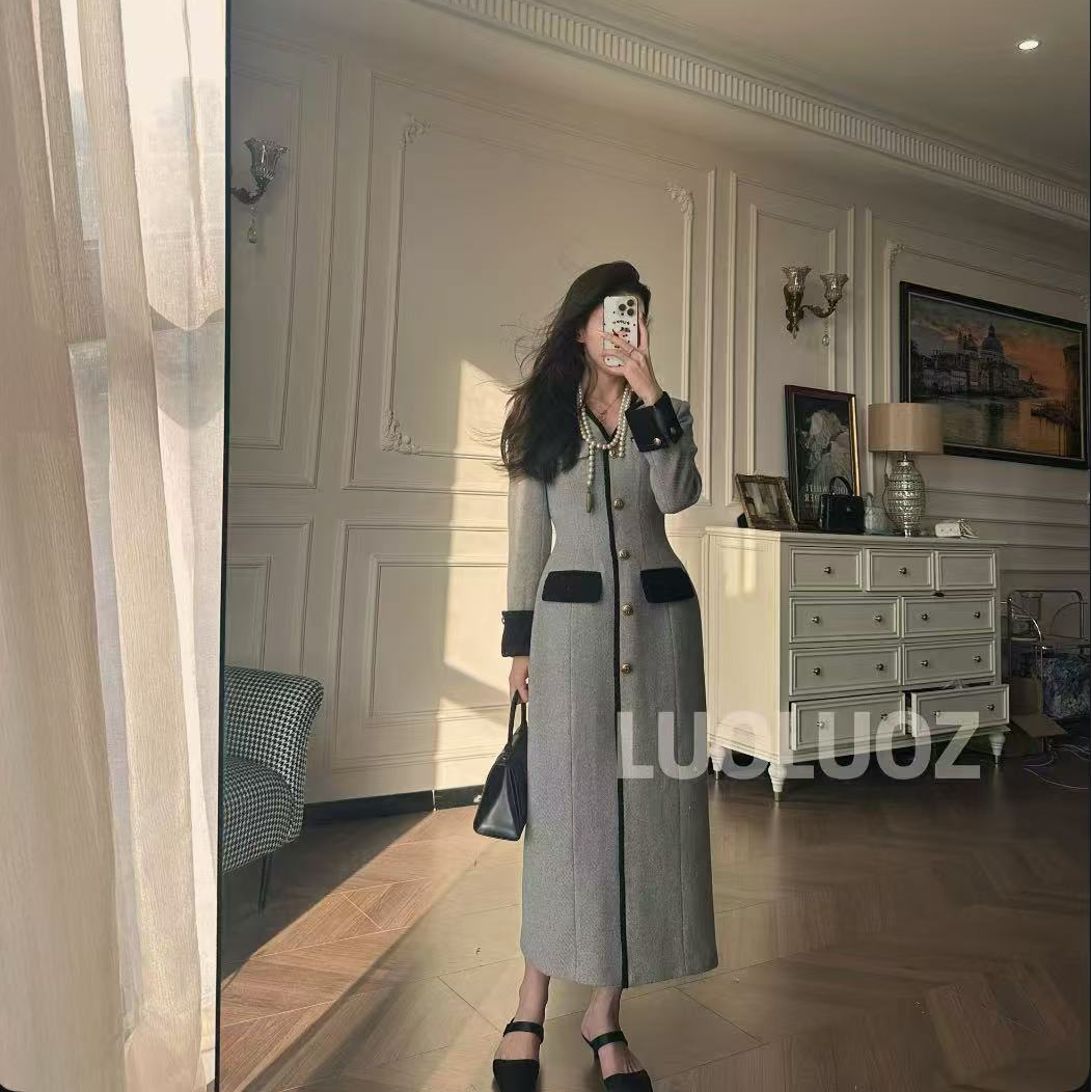 【现货】LUOLUOZ【长岛故城】绵羊毛修身气质女神范长款连衣裙JF516