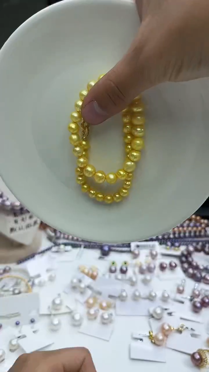 未镶嵌手链淡水珍珠黄色系7-8mm手链