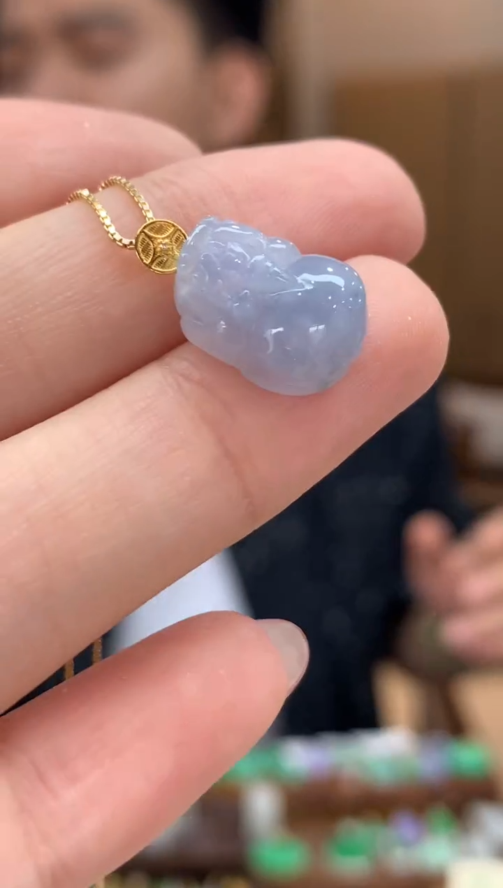 翡翠18K金镶嵌吊坠(赠链)貔貅 送银链