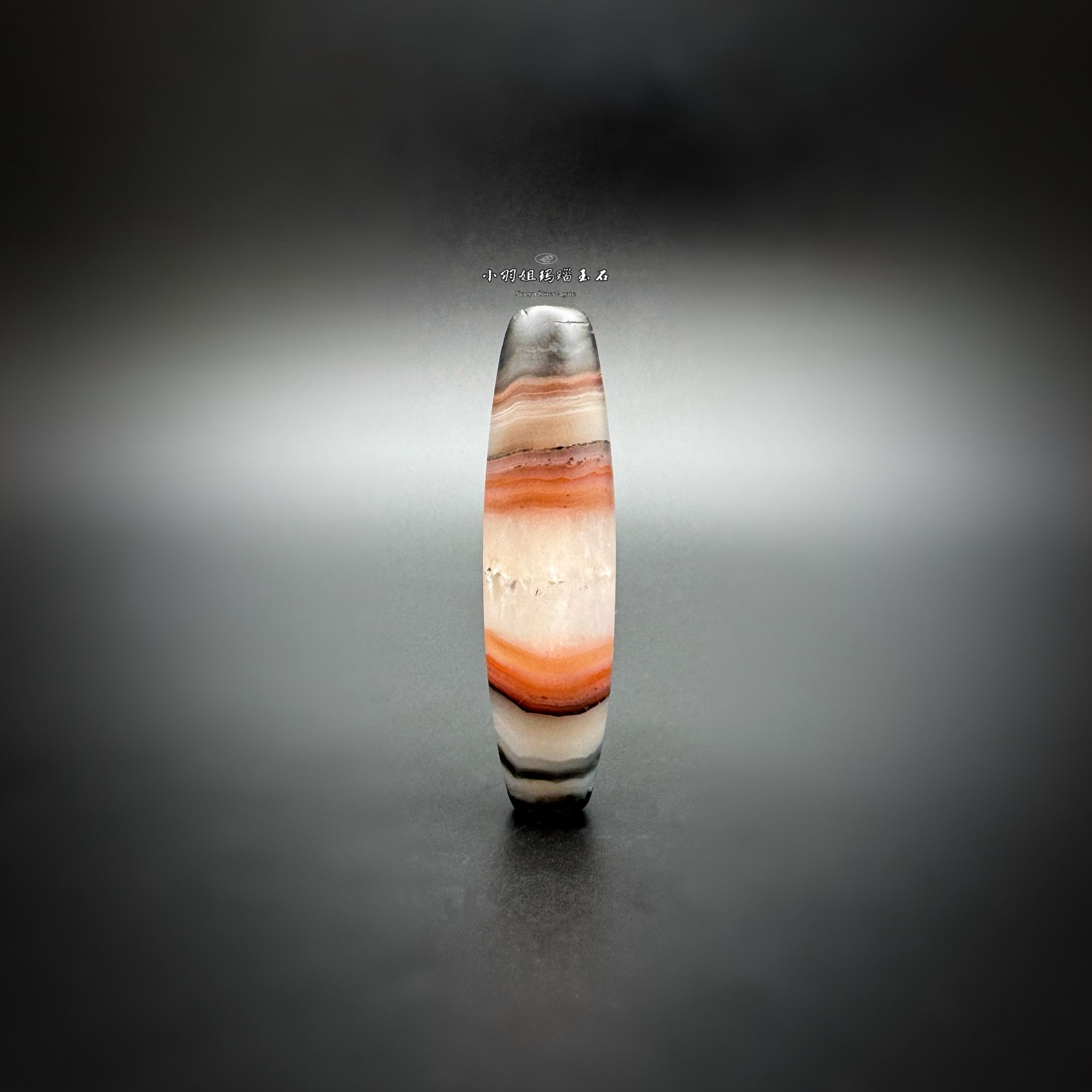 天然缠丝玛瑙冰晶粉砂线（有晶洞）勒子 尺寸 49.3*13.1