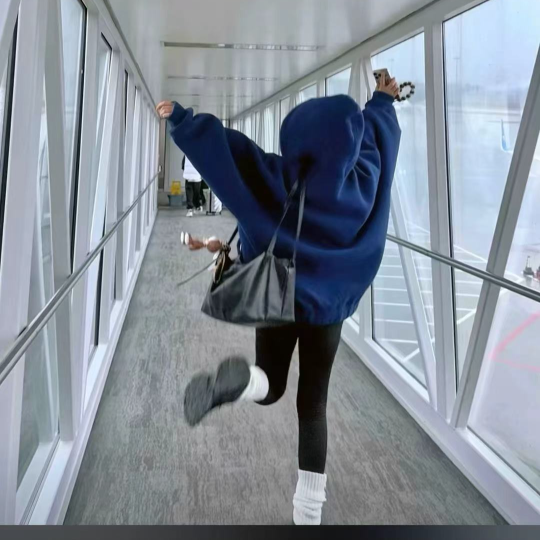 拉链女不起球连帽纯色深蓝色卫衣休闲蓝色秋冬#977561