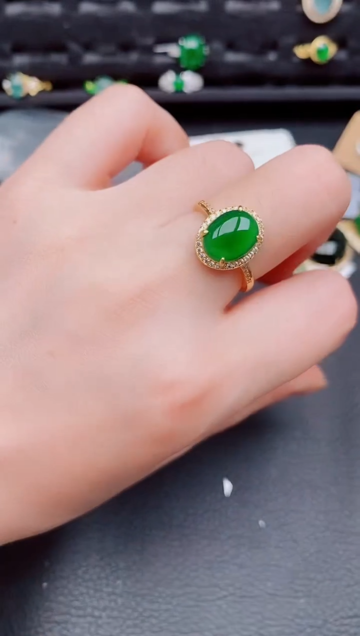 【闪购商品】翡翠戒指银S925镶嵌天然a货翡翠873