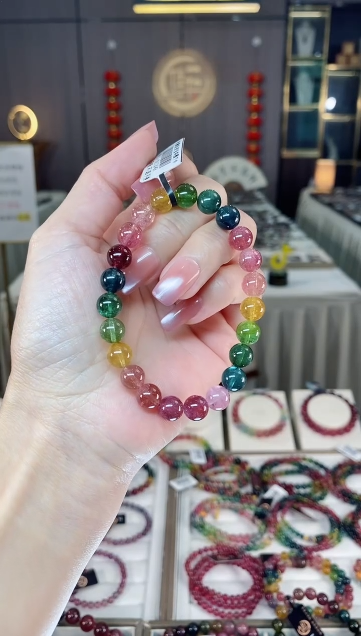 未镶嵌老矿碧玺色标彩虹单圈手串8mm+碧玺hon多样性发货一条