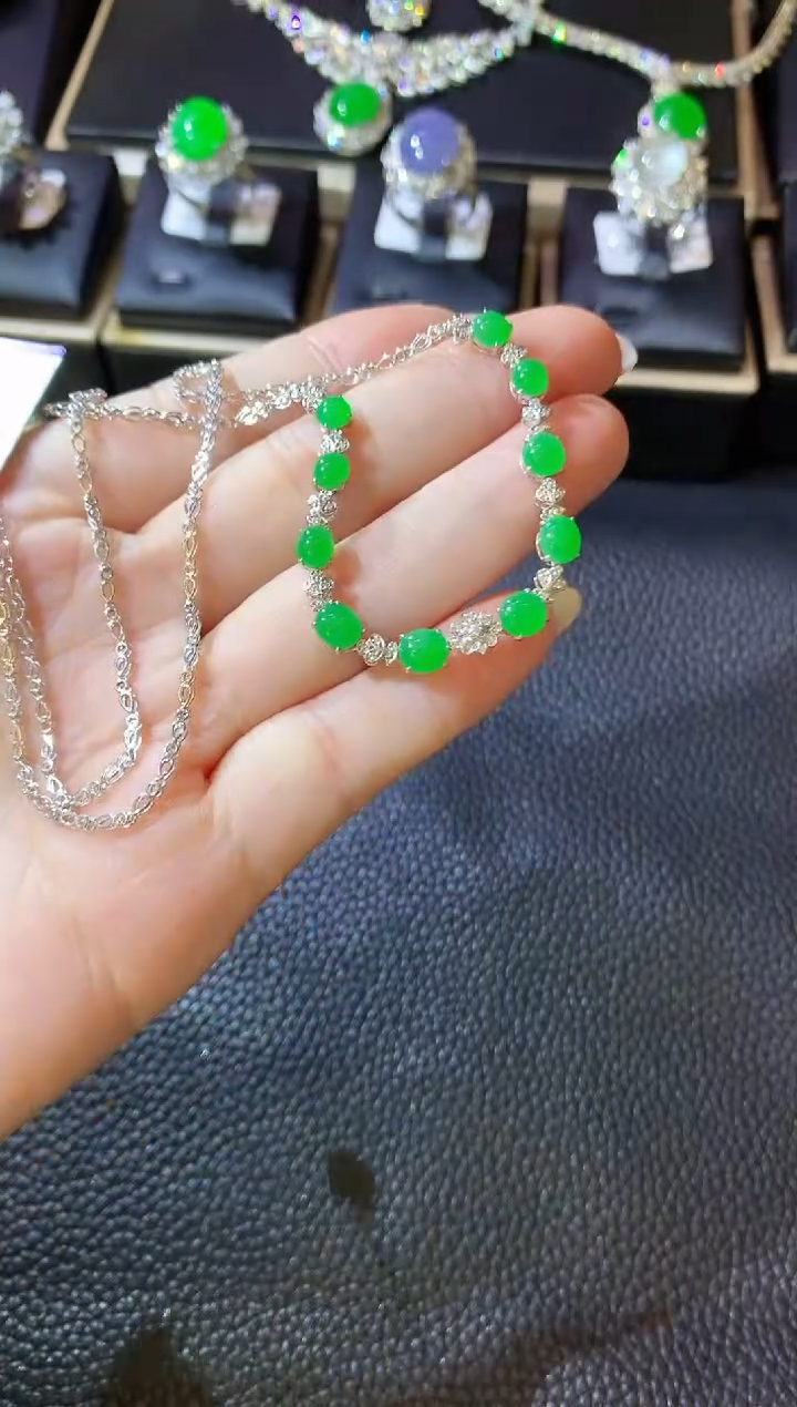 翡翠18K金镶嵌套链C5 多样性发货一件