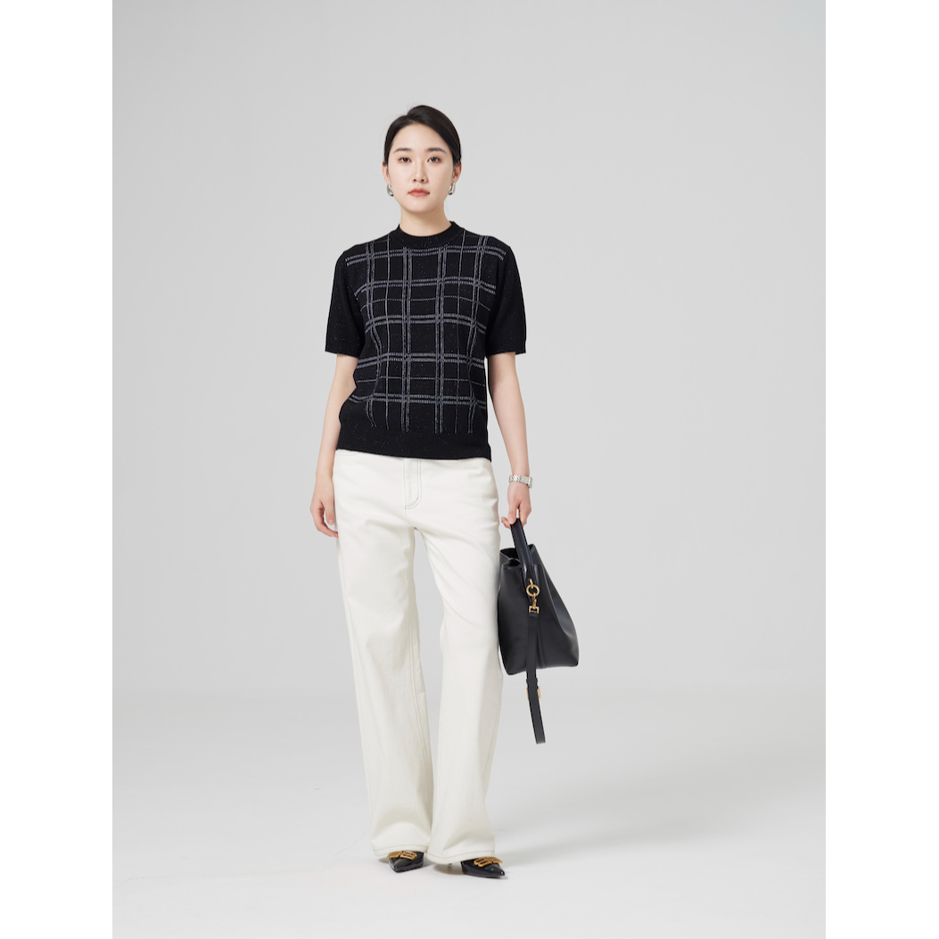 织希TESSITI | 春季新款经典时尚格纹短袖针织衫