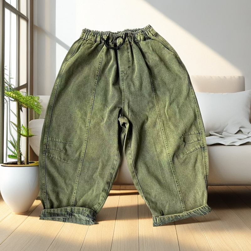 MF-春款抄色休闲百搭宽松水洗九分哈伦裤CK048 裤长88臀围130