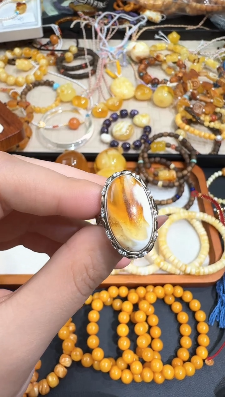 【闪购商品】蜜蜡戒指银S925镶嵌X0309-1195-406