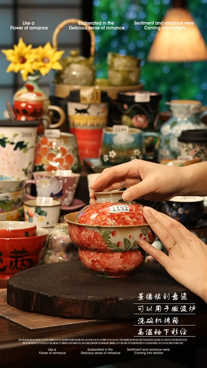 陶瓷景德镇高温釉下彩手工手绘款式@A1192@