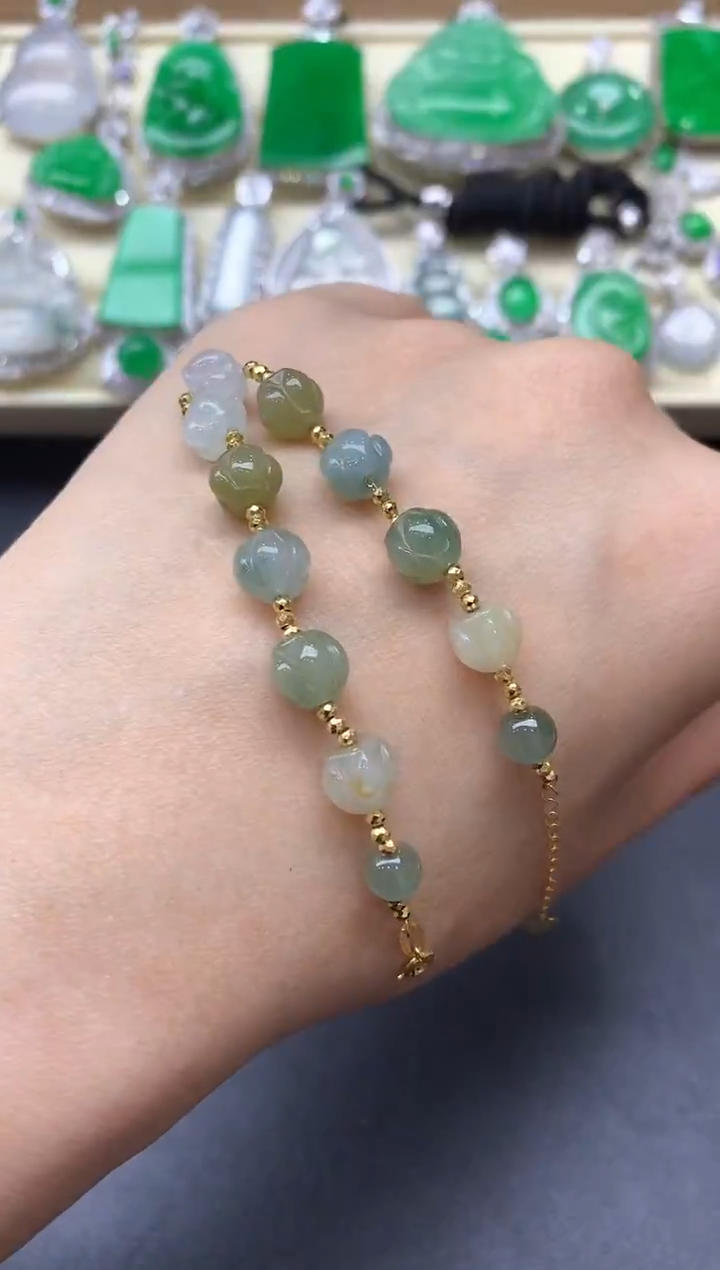 18K金镶嵌手链翡翠112-中国好珍宝