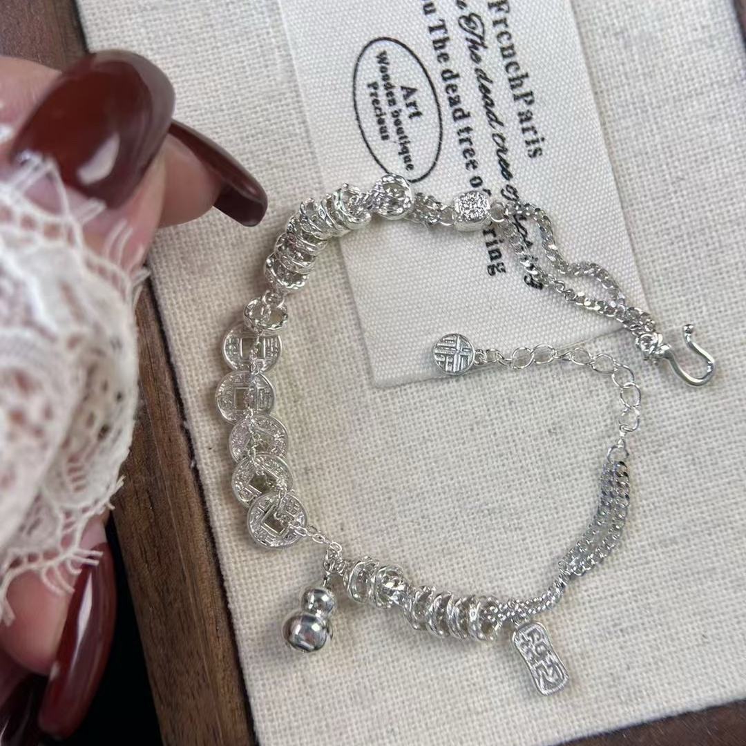 925银手链 S925素银五帝钱葫芦手链