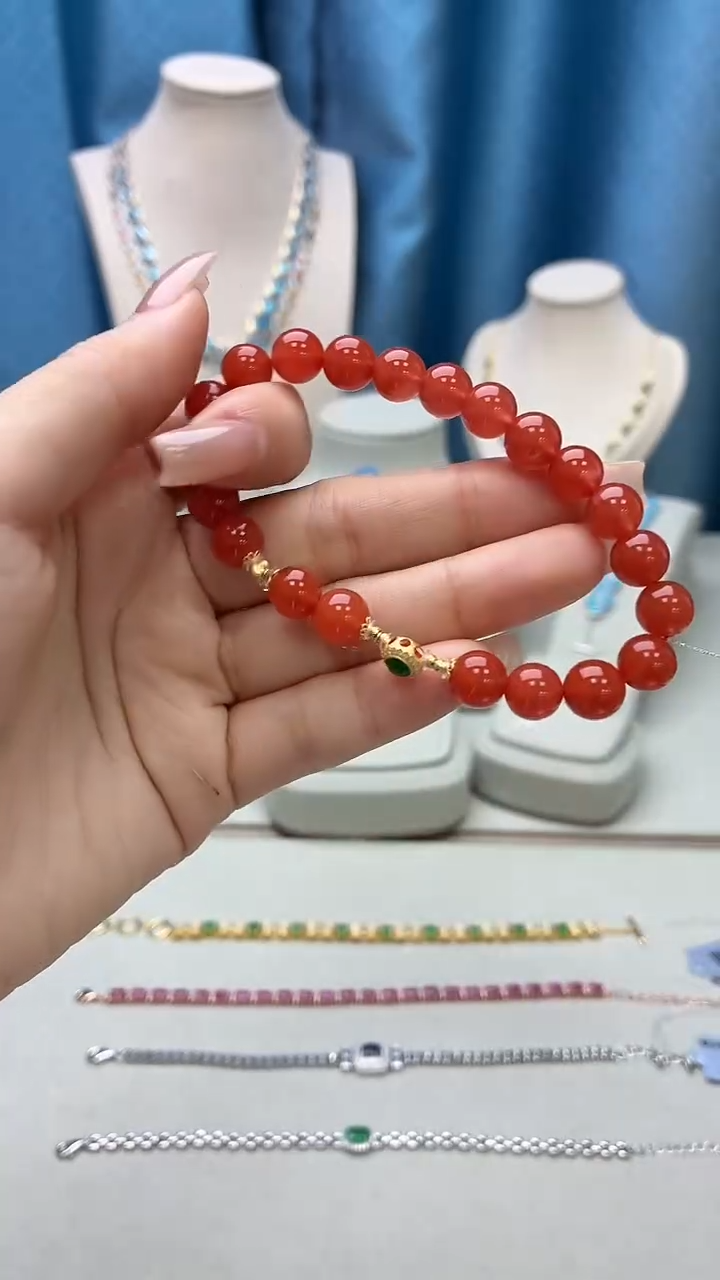 银S925镶嵌手串南红玛瑙208JH0102产品一个（多样性）