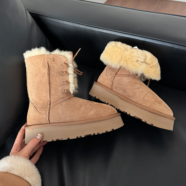 星星女神【厚底4cm】两穿桑坡羊皮毛一体冬季女加厚加绒保暖雪地靴