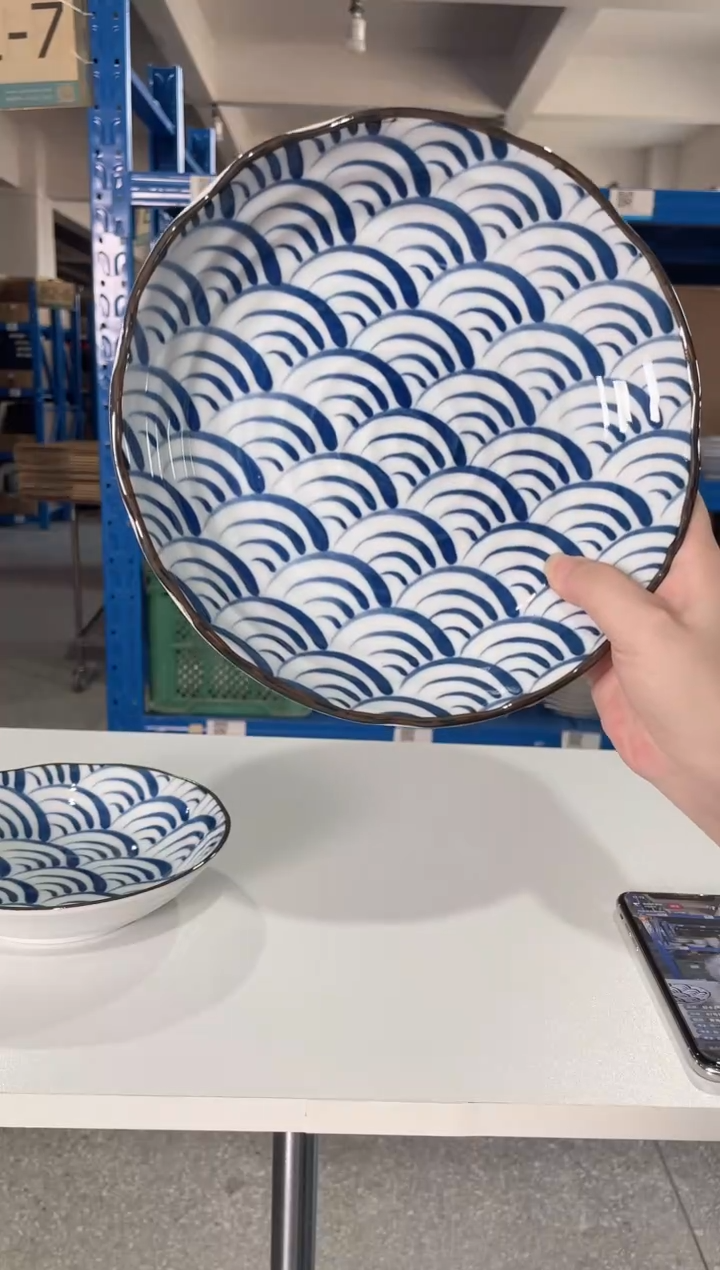 陶瓷【1只】海波纹8.7英寸深盘