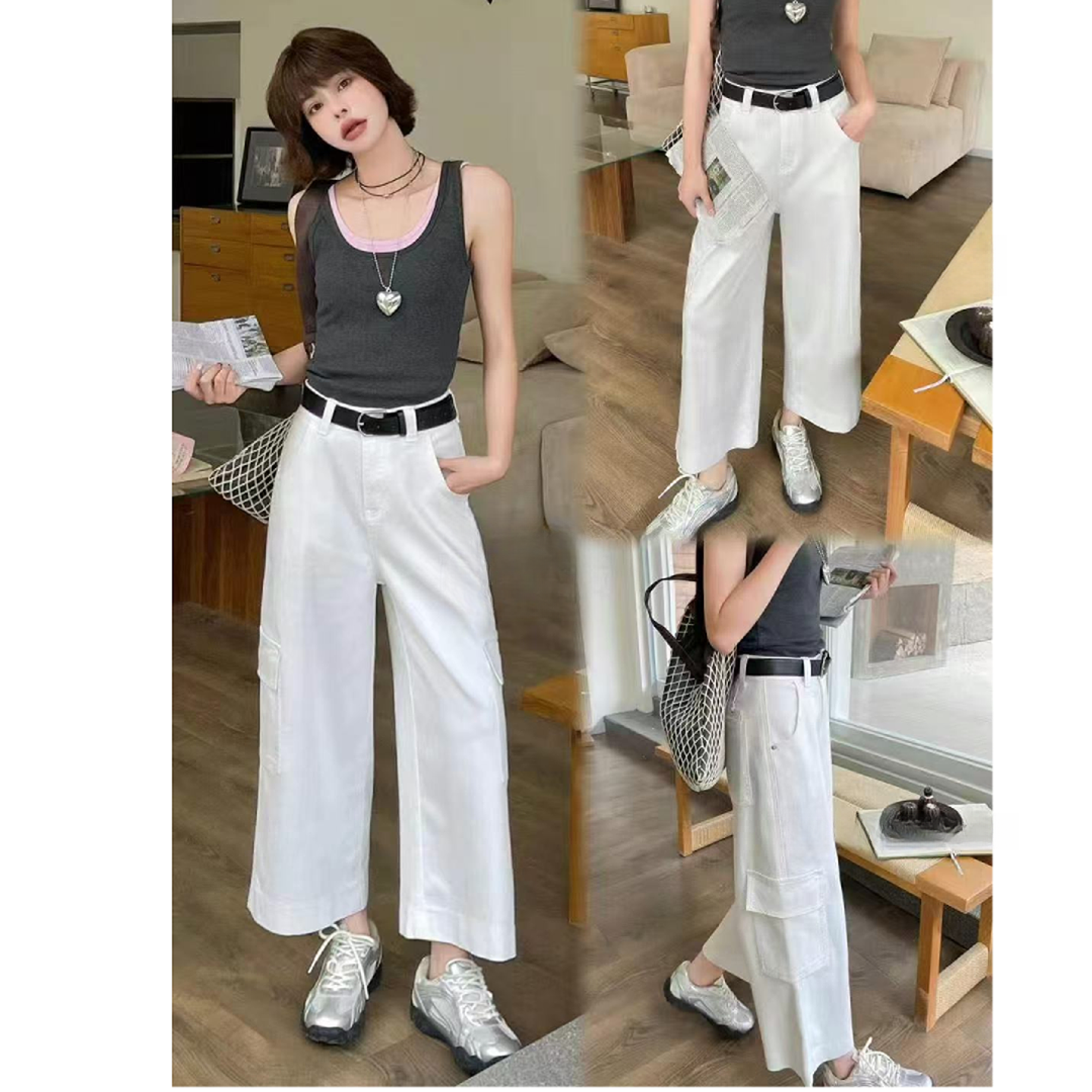 【九分牛仔工装裤】高定白牛时尚百搭显瘦牛仔裤-苋 18402(9805)