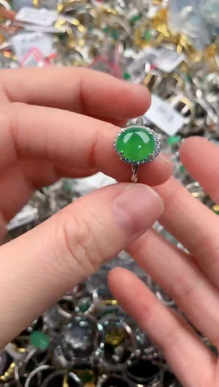 银S925镶嵌戒指翡翠666                 10