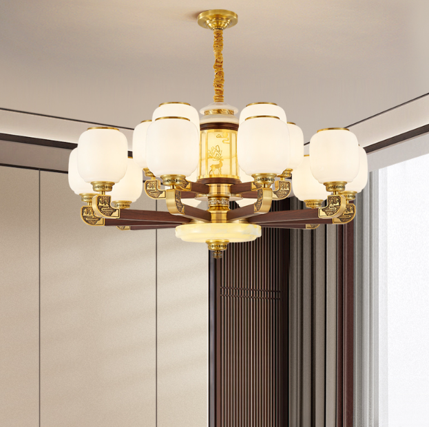 新中式小鹿铜木客厅吊灯古典灯饰客厅灯大气别墅禅意大厅家用灯具