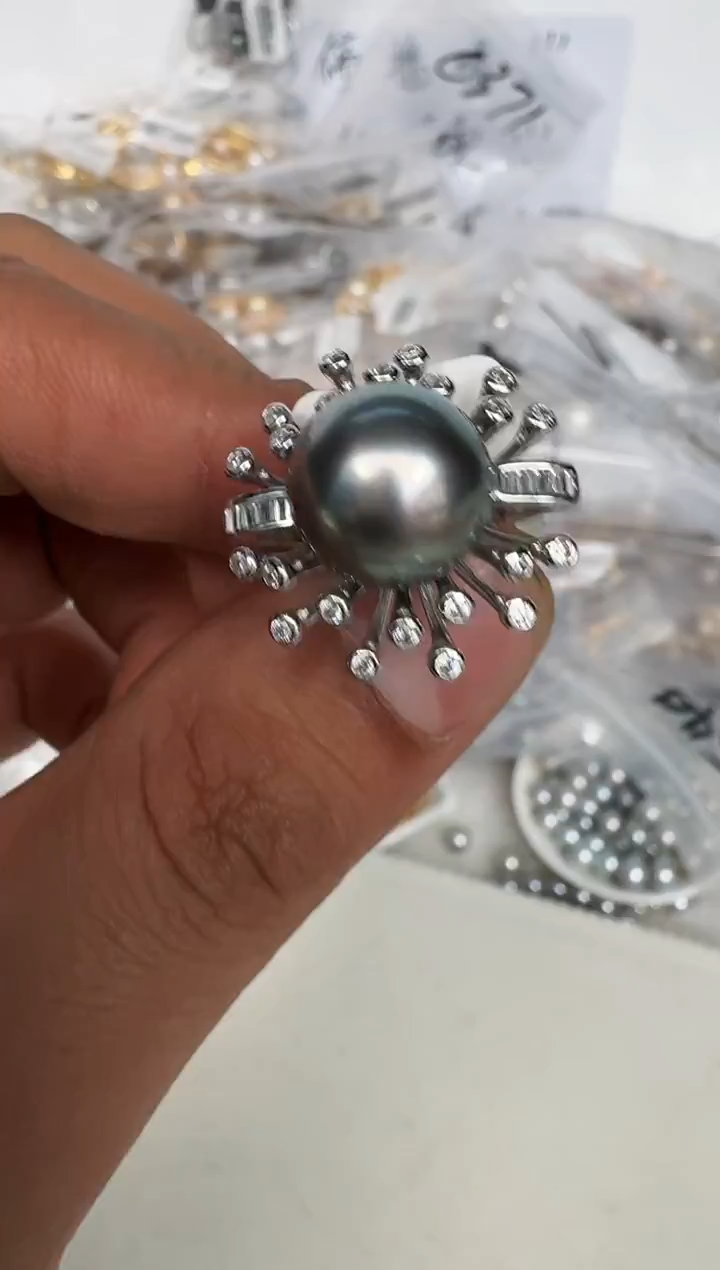 银S925镶嵌戒指海水珍珠戒指
