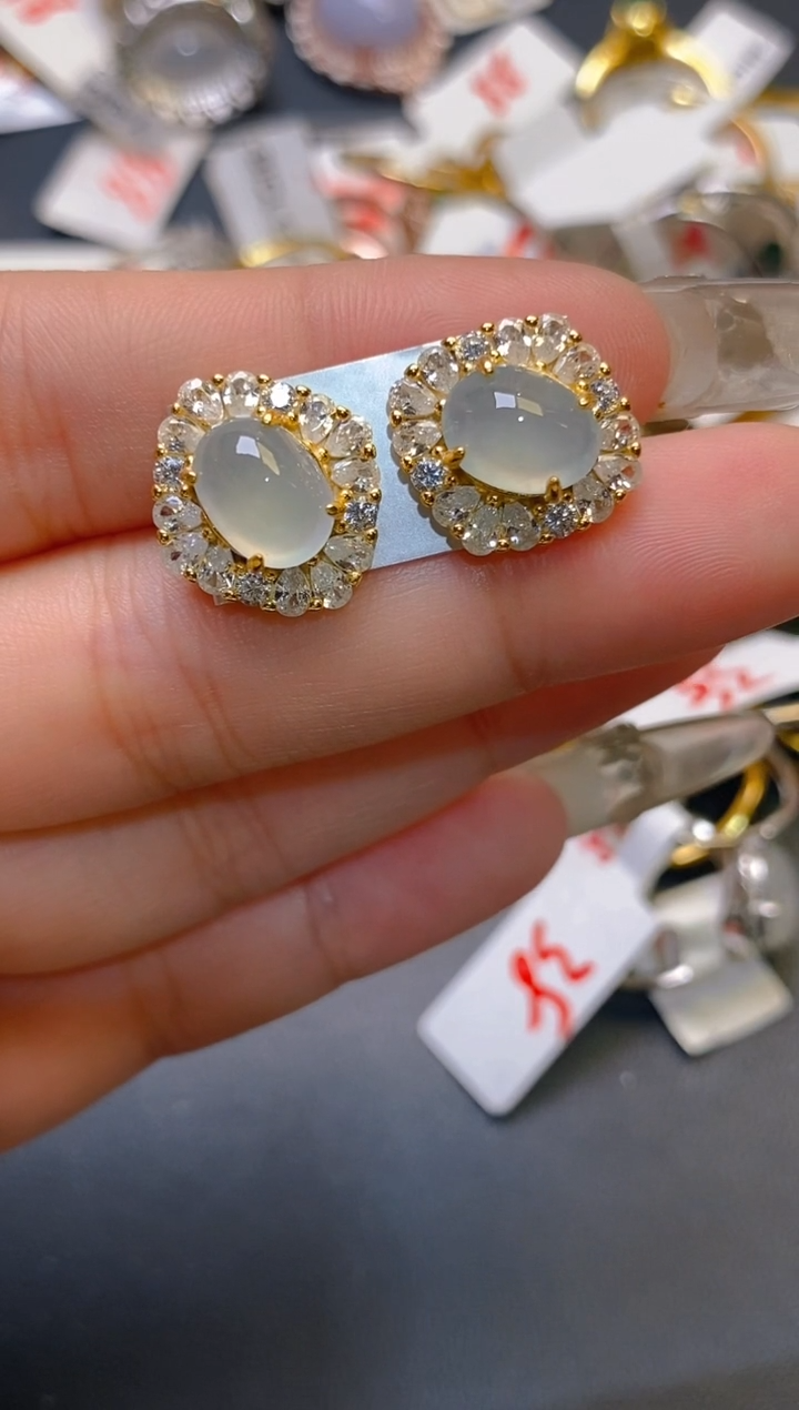 【闪购商品】翡翠耳饰银S925镶嵌天然A货翡翠1