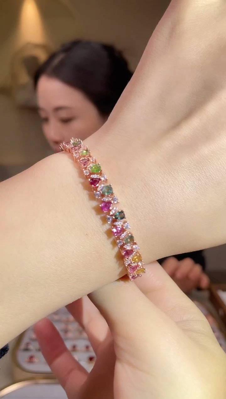 银S925镶嵌手链碧玺手链