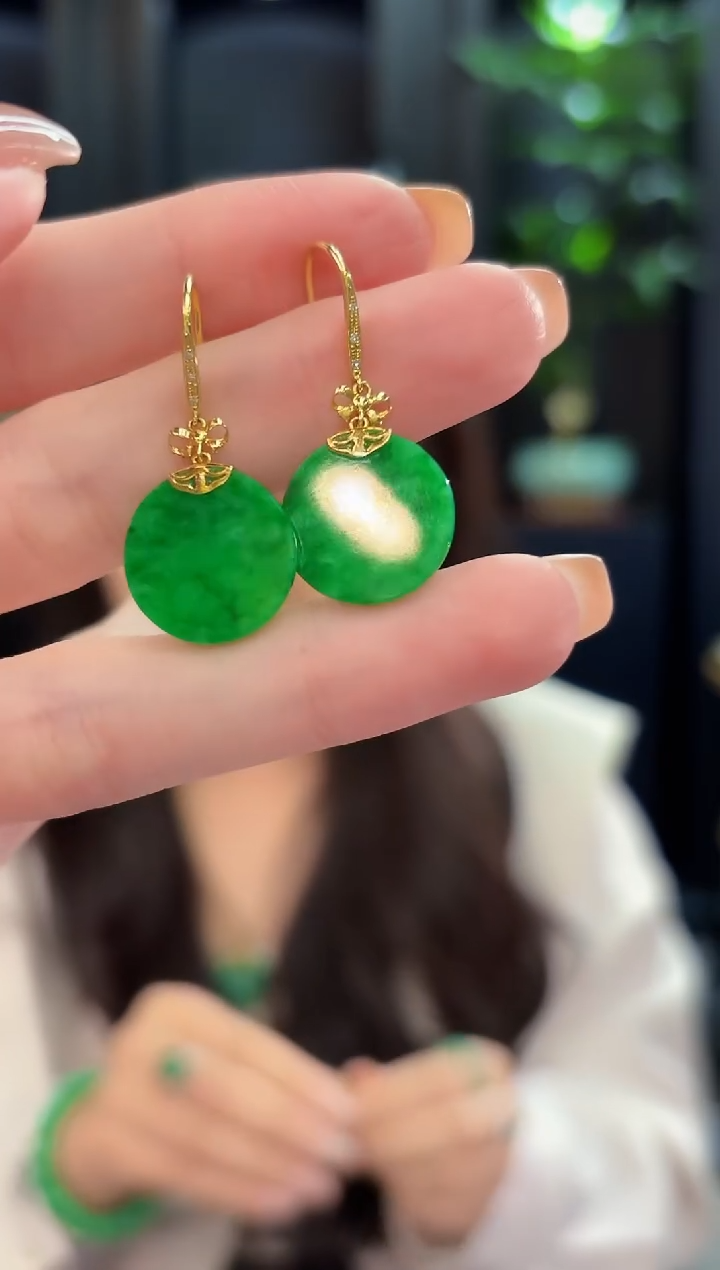 18K金镶嵌翡翠耳饰 缅甸A货/支持复检/一件