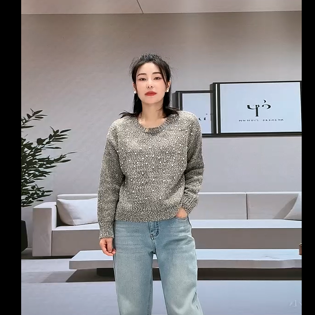 【冬季新款】法式氛围感慵懒亮片宽松针织衫3368