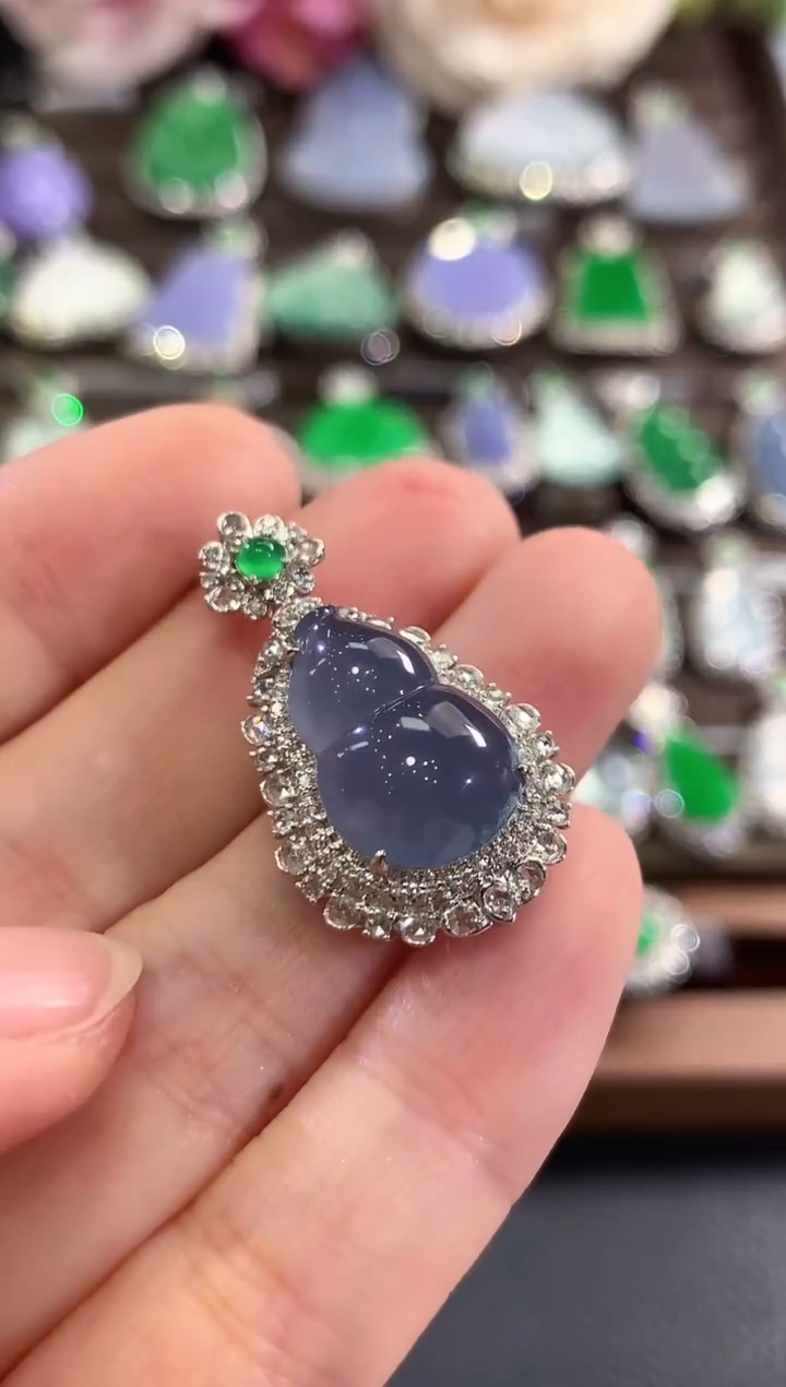 吊坠(不含链)18K金镶嵌翡翠b28  紫货有色差