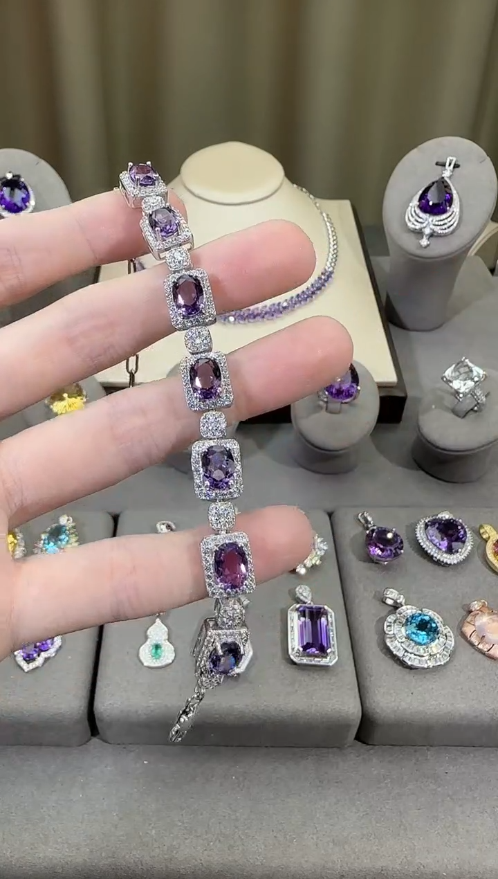 银S925镶嵌手链烟晶9*7mm手链高级款