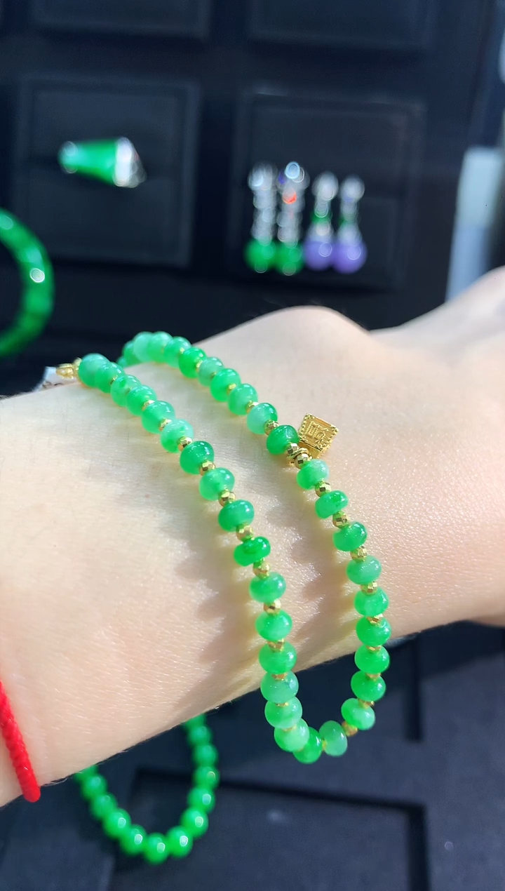 【闪购商品】翡翠手链18K金镶嵌手链
