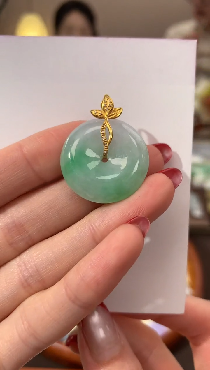 【闪购商品】翡翠颈饰18K金镶嵌天然缅甸a货翡翠