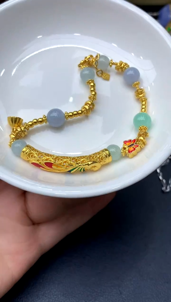 足金镶嵌手链翡翠359-中国好珍宝